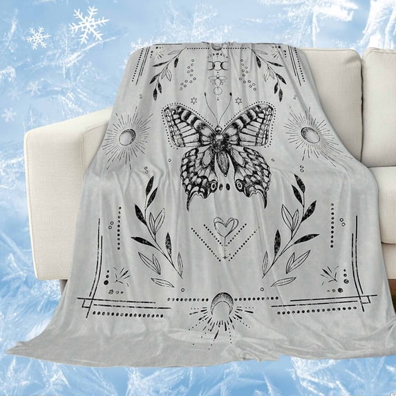Grey Butterfly Cooling Blanket,Lightweight Breathable Summer Throw Blanket with Double Sided Cold Effect,Vintage Boho Spring Floral Botancial Picnic Blankets Bed Sheet for Hot Sleepers 40"x60"
