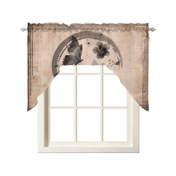 Grey Butterfly Flower Swag Valances for Windows 56 x 36 Rod Pocket Light Filtering Window Topper Watercolor Floral Vintage Brown Texture for Kitchen Bathroom Bedroom Living Room
