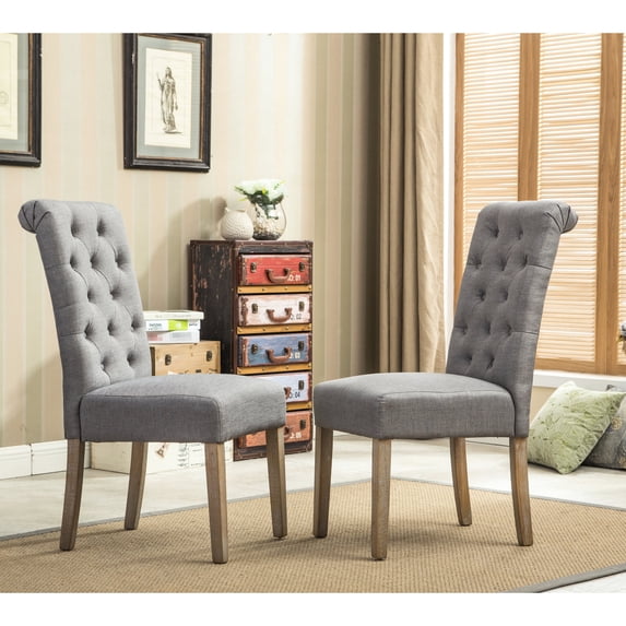 Grey Button Tufted Solid Wood Parsons Chairs for Dining Room Setup