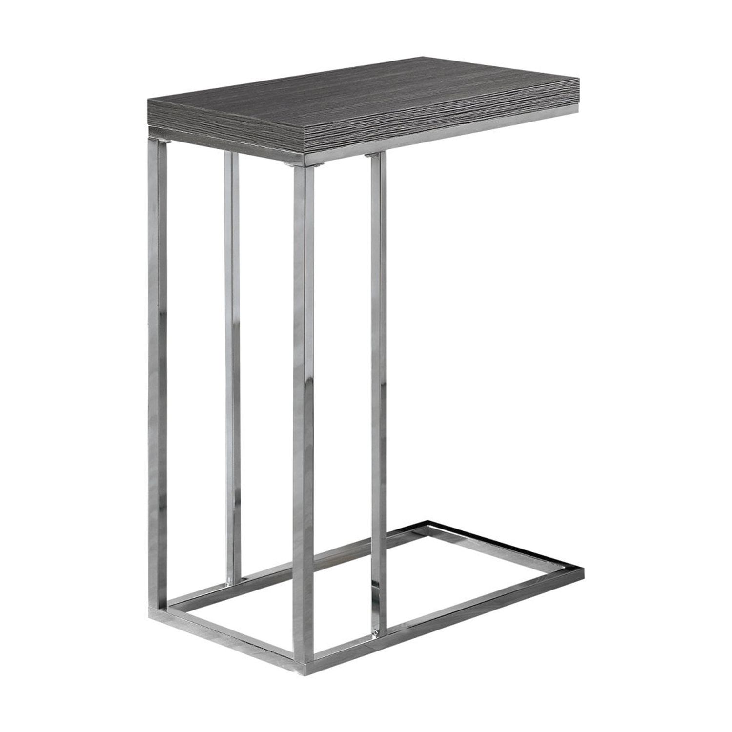 Grey C-Shaped End Table with Chrome Metal Base Versatile Compact Accent Table for Living Room, Bedroom, or Office