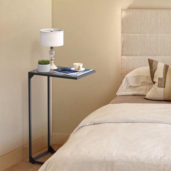 Grey C-Shaped Side Table, Space-Saving Slim C Shape End Table, Versatile Nightstand for Living Room, Bedroom, Home Office and Small Space Decor