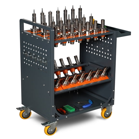 Antique Grey Utility Cart with 35-Slot Tool Holder, Mobile Service Cart with Brakes, 34.2x19.2x35.4 in
