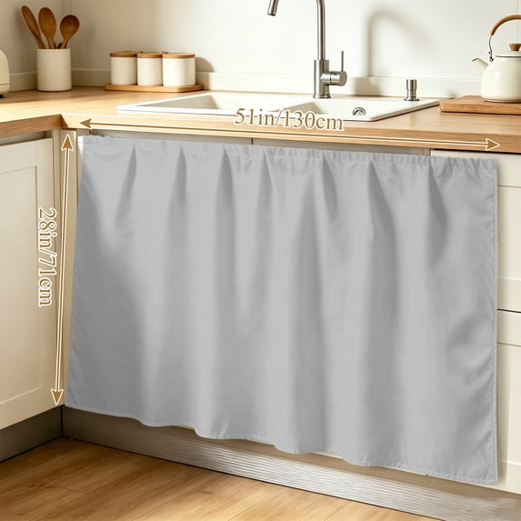 Grey Cabinet Curtain 28"W x 51"L, Modern Pure Gray Dust-Proof Privacy Curtain for Closet Shelves Self Adhesive, Sink Skirt for Bathroom Vanity Kitchen Laundry Room
