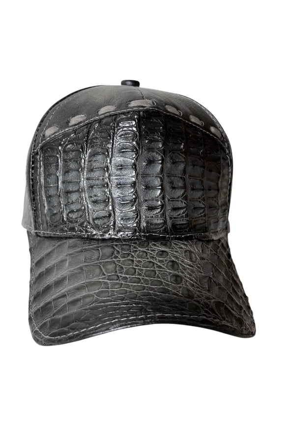 Grey Caiman Crocodile Alligator Belly Cap Real Adjustable Closure Handmade
