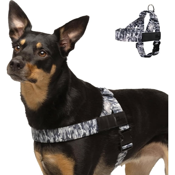 Grey Camo X-Large Adjustable Dog Harness with Grab Handle, Chafe Resistant Polyester Pet Vest Harness, Heavy Duty Back D-Ring Easy Clip On Walking Harness for Small Medium Large Dogs