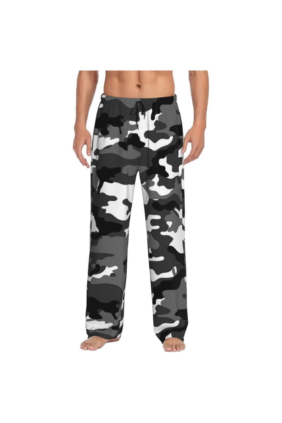 Grey Camouflage Men'S Pajama Pants Soft Sleep Lounge Pants Pjs Bottoms With Pockets Large