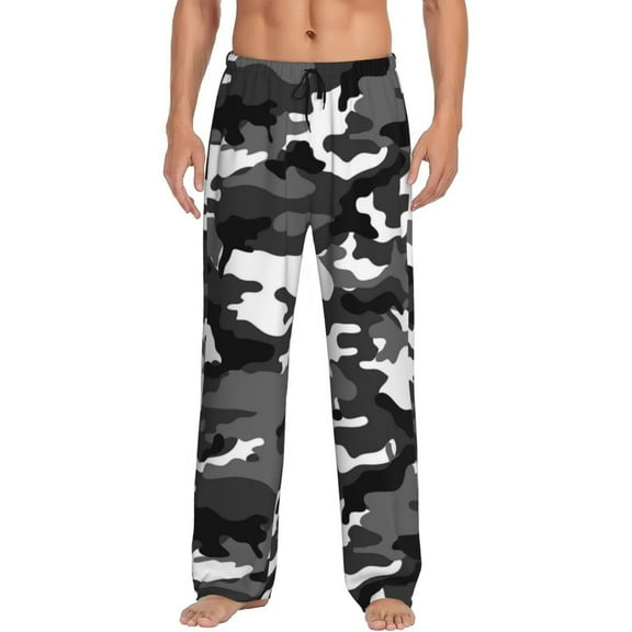 Grey Camouflage Men'S Pajama Pants Soft Sleep Lounge Pants Pjs Bottoms With Pockets Small