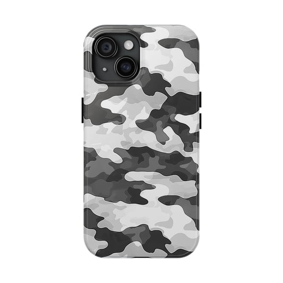 Grey Camouflage Military Style Case for iPhone 11 12 13 14 15 16 17 Pro Max Plus