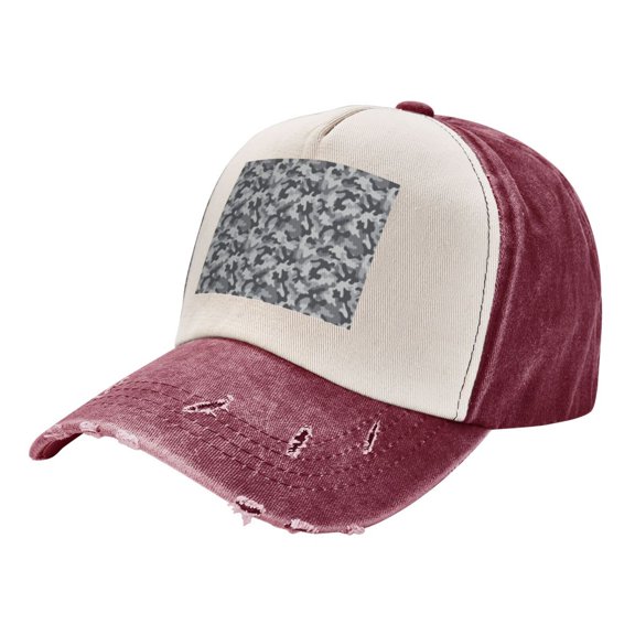 Grey Camouflage Print Baseball Cap Distressed Adjustable Vintage Cotton Denim Hat for Women Men