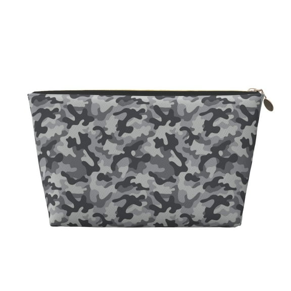 Grey Camouflage Print Purse Organizer Handbags Totes Leather Zipper Printing Bag For Women Travel Toiletry Bag