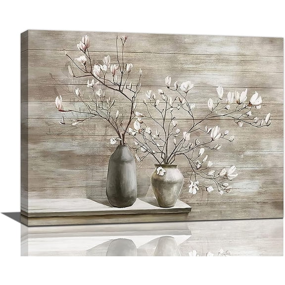 Grey Canis Rustic Flower 16"x12" Framed Painting Canvas Art Prints