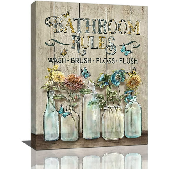 Grey Canis Rustic Flower Bathroom Wall Art 12" x 16" Framed Canvas Prints