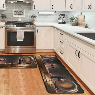 Grey Canis Wine Kitchen Rugs and Mats Non Skid Washable Absorbent Microfiber Kitchen Mat for Floor Anti Fatigue Kitchen Mat Set of 2 Wine Kitchen Decor Stain Resistant 17 x47.2+17"x30"