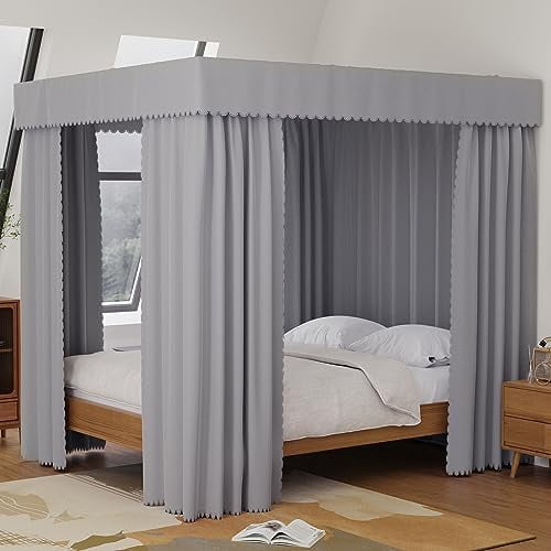 Grey Canopy Bed Curtains - 4 Corner Post Bed Curtains Canopy Full Bed Canopy Curtains for Adults Girls Bedroom Decoration(Grey, Full)
