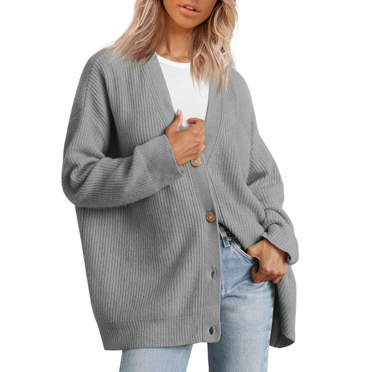 Grey Cardigan Sweaters for Women Cardigan 2023 Open Front Oversized Button Lightweight Sweaters V Neck Loose Cardigans Knit Outwear Women s Cardigans Size XL Walmart