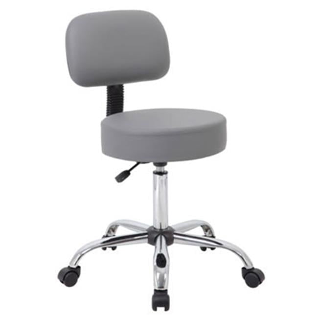 Adjustable Chrome-Finish Gray Medical Swivel Stool with Back Support