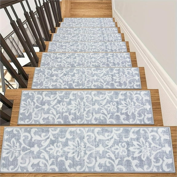Grey Carpet Stair Treads Non Slip Backing 8" X 30" Stair Treads for Wooden Steps Indoor, Soft Washable Stairway Stair Runners Oriental Staircase Rugs for Kids Pets Elders