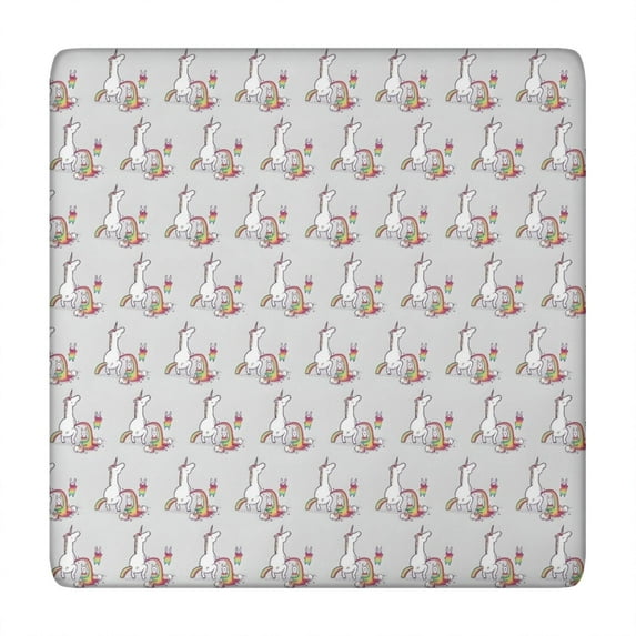 Grey Cartoon Unicorn Rainbow Pattern Square Fitted Tablecloth with Elastic Edge,Square Table Cover,Washable Elastic Table Cover for Home Kitchen Party Decor 34"x34"