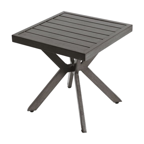 Grey Cast Aluminum Patio Side Table Elegant Antique Cross Weave Design Rust UV Resistant Outdoor End Table for Backyard Patio Poolside Garden