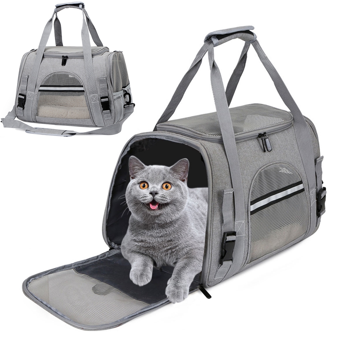 Grey Cat Carrier Pet Carrier for Small Cats and Dogs Breathable Cat Carrier Protable Medium Dog