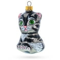 thumbnail image 1 of Striped Cat with Green Eyes Glass Christmas Ornament, 1 of 5