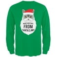 thumbnail image 1 of Grey Cat Santa Ugly Christmas Sweater Green Long Sleeve T-Shirt - Small, 1 of 1