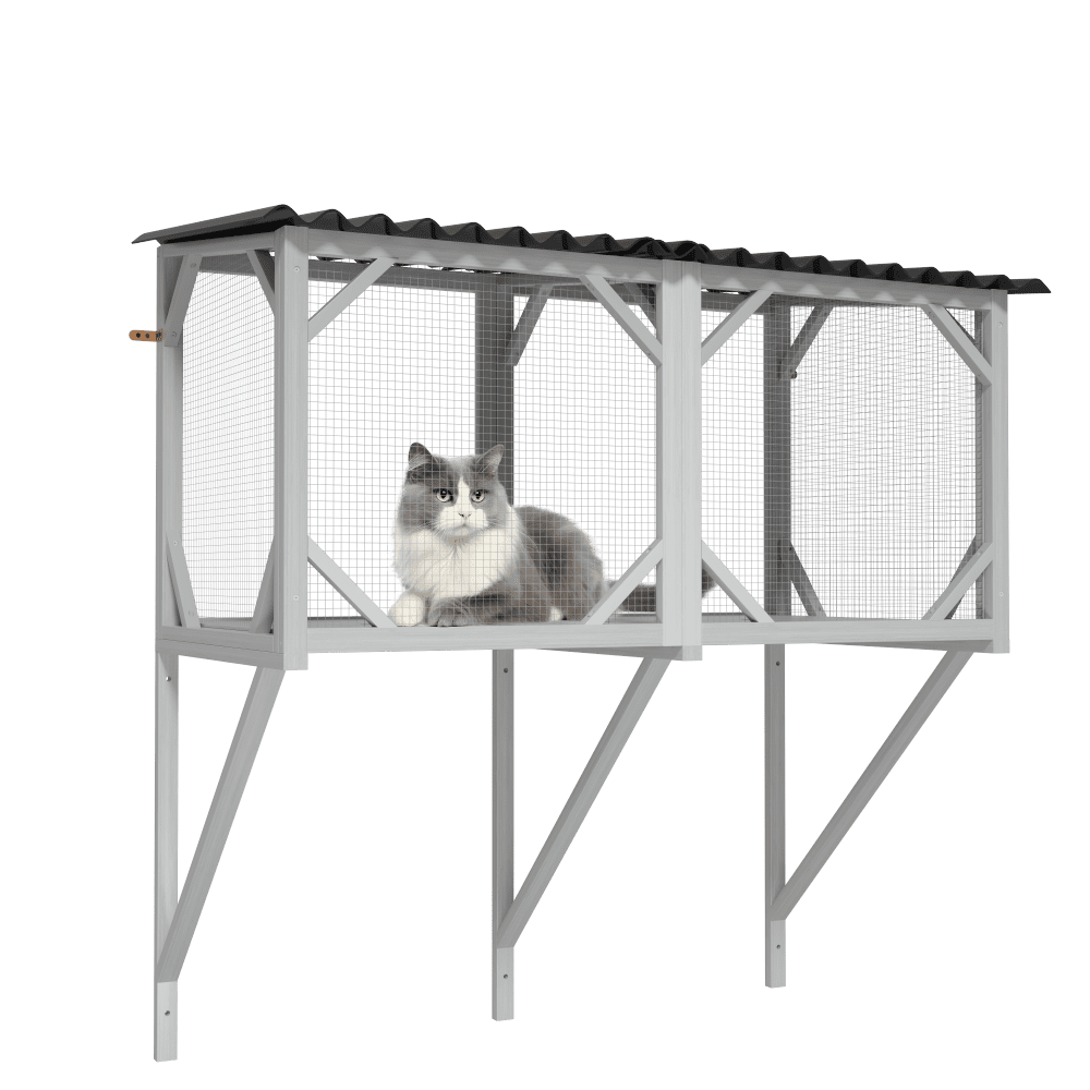 Grey Cat Window Perch Enclosure, 43.3" L x 25.2" W x 47.2" H Catio for Indoor Cats