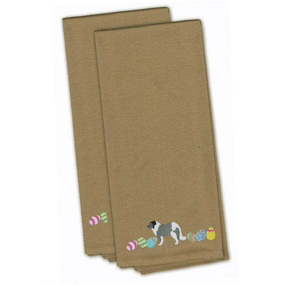 Grey Caucasian Shepherd Easter Tan Embroidered Towel Set of 2