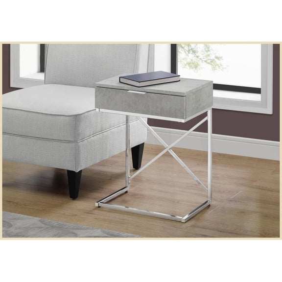 Grey Cement-Look Coffee Table with Chrome X-Frame, Spacious Top & Storage Drawer for Living Room