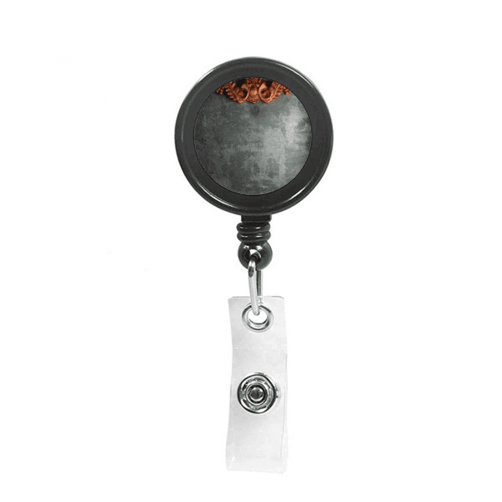 Grey Cement  Mahogany Ornament Pattern Retractable Keychain Badge Holder ID Badge