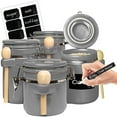 thumbnail image 1 of Grey Ceramic Kitchen Airtight Canisters Set for Countertop with Wooden Spoons and Reusable Chalk Marker and Labels for Sugar, Coffee, Flour, Tea, 1 of 6