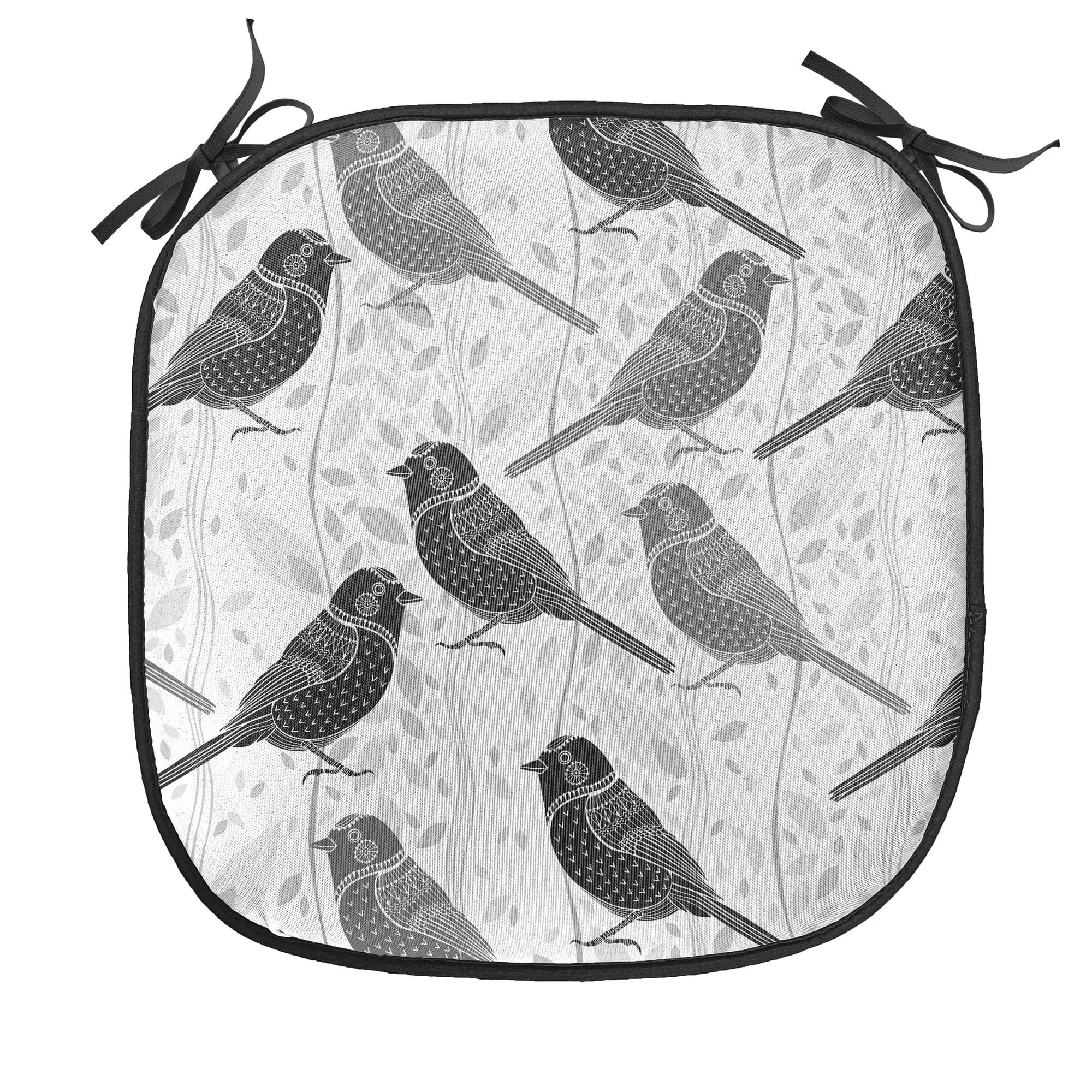 Grey Chair Seating Cushion, Ornamental Birds on Trees Winged Flying ...