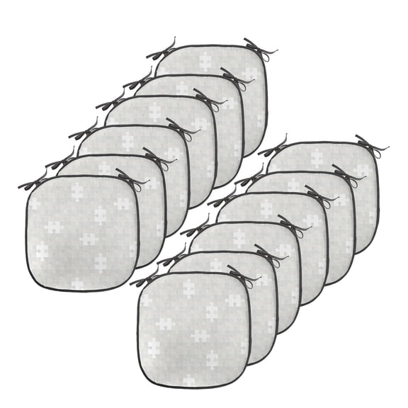 Grey Chair Seating Cushion Set of 12, Abstract Puzzle Patterns in Simple Background Shabby Mosaic Ornament Idea, Seat Pads for Office with Anti-slip Backing, 16"x16", Grey, by Ambesonne