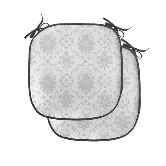 Grey Chair Seating Cushion Set of 2, Classic Victorian Floral Patterns Tulips Nostalgic Romantic Modern in Vintage Style Bohemian, Seat Pads with Anti-slip Backing, 16"x16", Grey, by Ambesonne