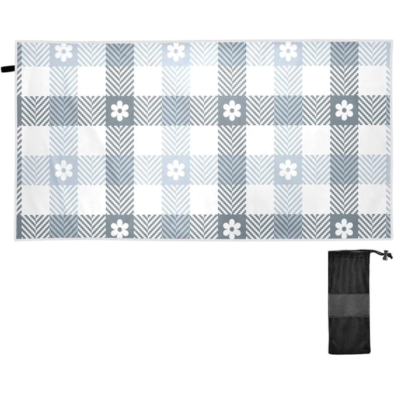 Grey Check Flowers Beach Towel 31" x 71", Quick Dry Bath Towel Super Absorbent Lightweight Travel Towel for Beach Yoga Swim Sport Camping Holiday