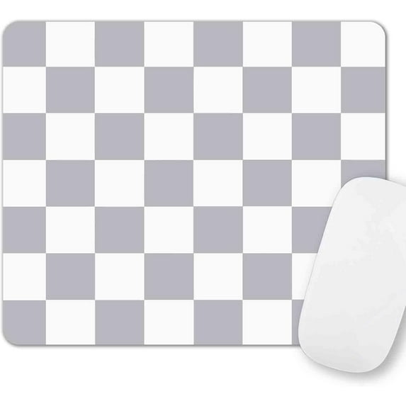 Grey Checkered Mouse Pad - Boho Neutral Modern Gray Pattern, Square Premium Texture, Cute Design for Office Work Home, Non-Slip Rubber Gaming Mouse Mat for Computer Laptop