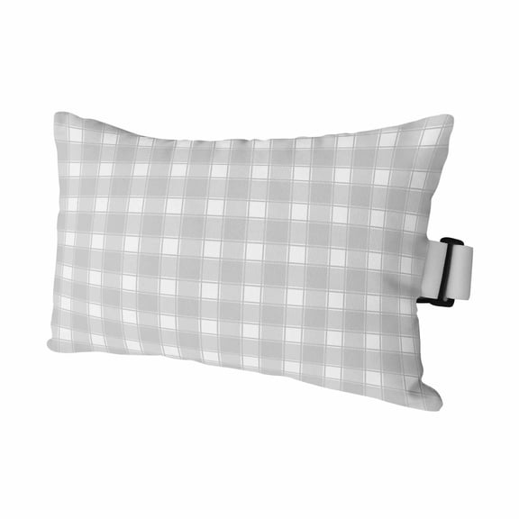 Grey Checkered Outdoor Pillows for Chaise Lounge Chair Waterproof Lumbar Pillows with Insert&Adjustable Elastic Strap Beach Headrest Pillow Farmhouse Plaid Buffalo Elegant Pool Pillow 11"x16"