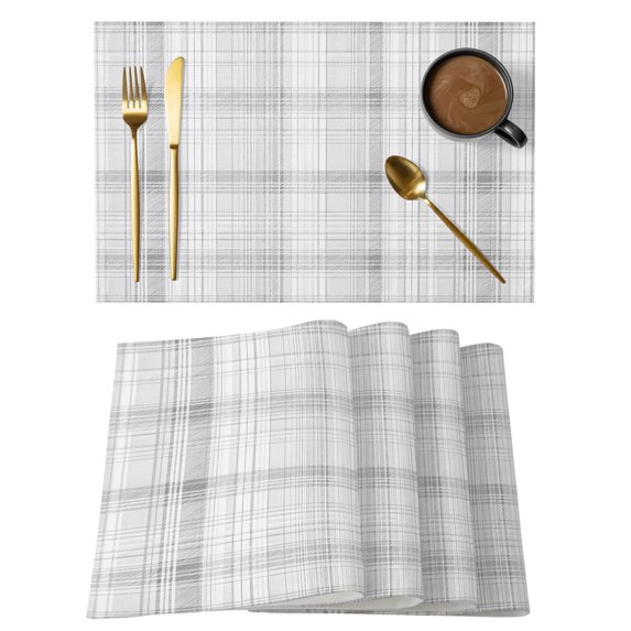 Grey Checkered Placemats Set of 4 Summer Modern Minimalist Place Mats Indoor Wipeable Table Mats Washable Cloth Dining Table Placemats for Kitchen Holiday Party Home Decor 13x19 Inch