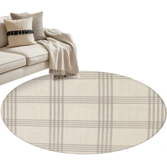 Grey Checkered Round Rug 4ft Washable Circle Entryway Rugs Non Slip Rustic Farmhouse Buffalo Plaid Area Rug Indoor Floor Carpet for Bedroom Kitchen Living Room Home Office Dining Room Nursery