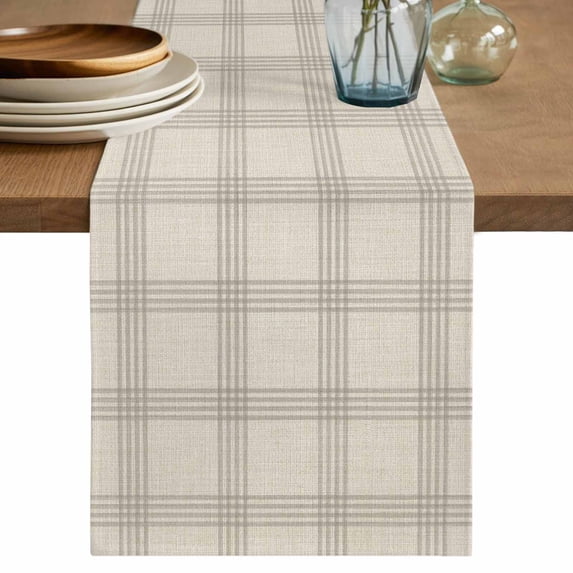 Grey Checkered Table Runner 90 Inches Long, Rustic Farmhouse Buffalo Plaid Cotton Linen Table Runners Dresser Scarves, Decorative Fabric Tabletop Scarf Furniture Cover for Home Dinner Party 13"x90"