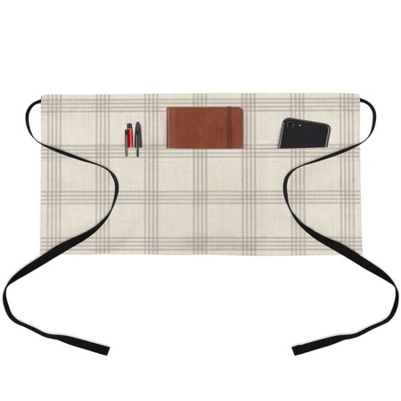 Grey Checkered Waitress Apron with 3 Pockets, Rustic Farmhouse Buffalo Plaid Server Aprons Waterproof Kitchen Restaurant Half Waist Apron for Men Women