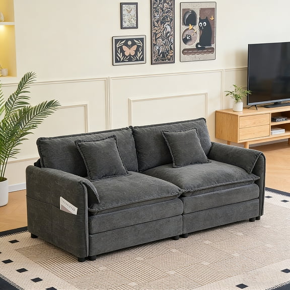 Grey Chenille Loveseat Sofa, Oversized 2-Seater Cloud Couch with Deep Seats, Modular Sections for Living Room Bedroom Apartment Office