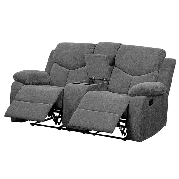 Grey Chenille Motion Loveseat with Console, Reclining Sofa with Cup Holders and Storage