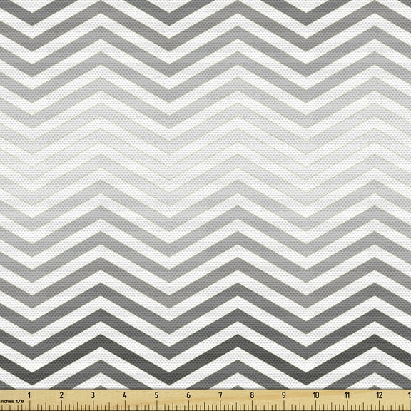 Ambesonne Grey Chevron Fabric by the Yard Upholstery, Symmetric Geometric, 3 Yards, Pale Grey White