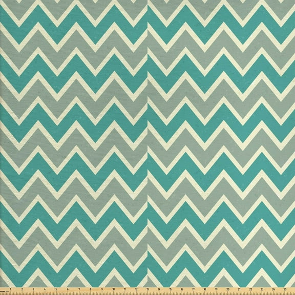 Grey Chevron Fabric by the Yard, Retro Abstract Fashion Zigzags Geometrical Herringbone, Upholstery Fabric for Dining Chairs Home Decor Accents, 10 Yards, Teal Pale Sage Green by Ambesonne