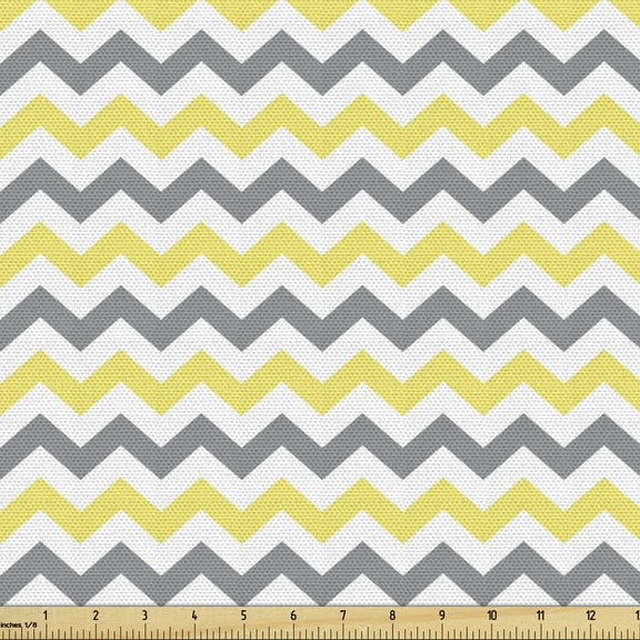 Ambesonne Grey Chevron Fabric by the Yard Upholstery, Soft Lines Triangles, 10 Yards, Pale Yellow and White
