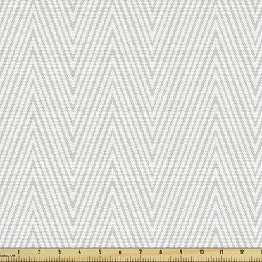 Ambesonne Grey Chevron Fabric by the Yard Upholstery, Abstract Lines Waves, 2 Yards, Pale Grey and White