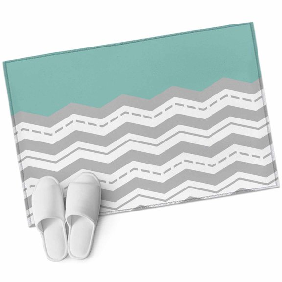 Grey Chevron Large Area Rugs for Bedroom Living Room, Soft Non Slip Carpet Bedside Rug, Geometric Turquoise Print Wavy Striped White Rectangle Floor Cover Kitchen Accent Rug 2'x3' for Office