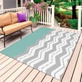 thumbnail image 1 of Grey Chevron Outdoor Rug 4x6 Ft, Non Slip Washable Area Rug, Geometric Turquoise Print Wavy Striped White Patio Rugs Carpet Runner, Large Floor Mat for Indoor/Outdoor Deck Porch Camping, 1 of 8