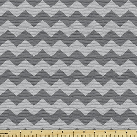 Ambesonne Grey Chevron Fabric by the Yard Upholstery, Various Angles Retro, 2 Yards, Pale Grey and Grey